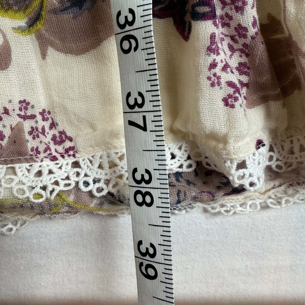 Boho Medium Cotton Floral Dress Button Front Lace Trim - Picture 3 of 8